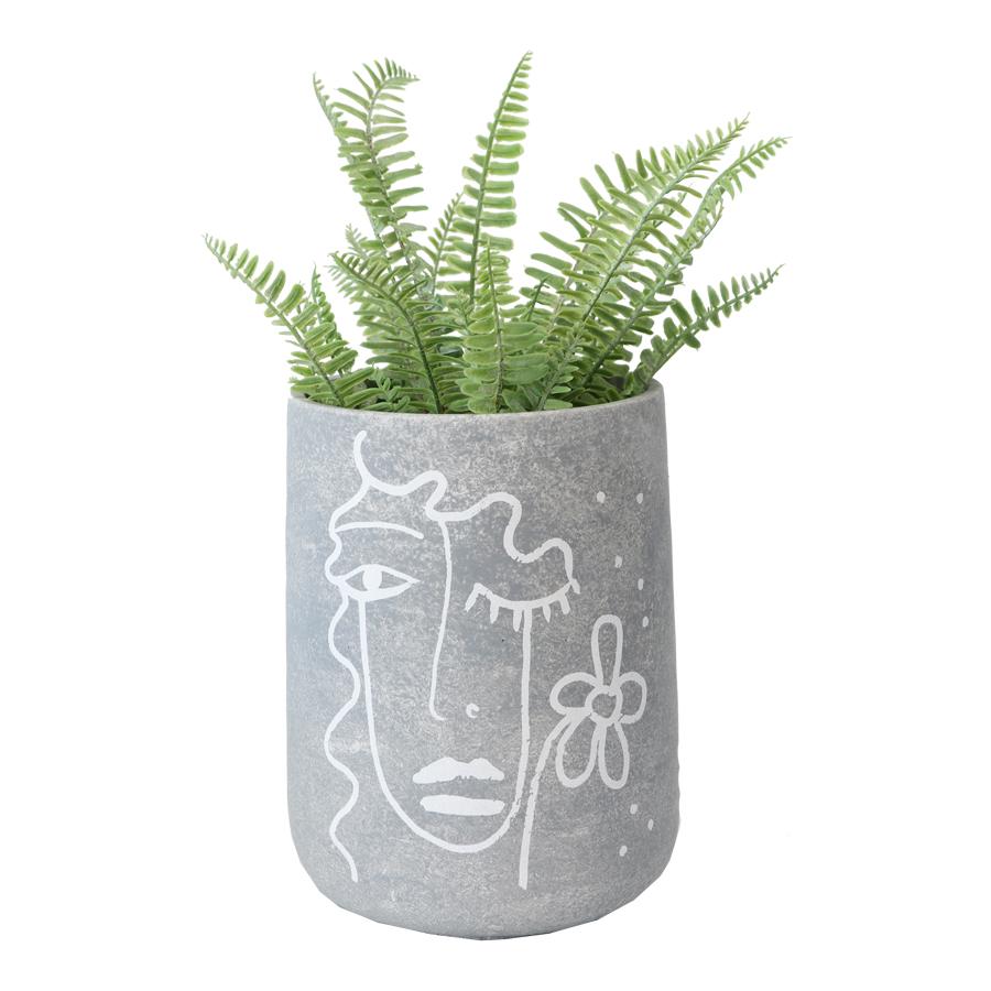 Tall Contemporary Line-Face Planter Pot w/ Hole & Plug