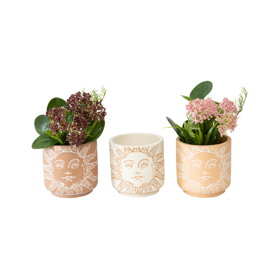 Set Of 3 Asst Sunshine Cement Planters Pots