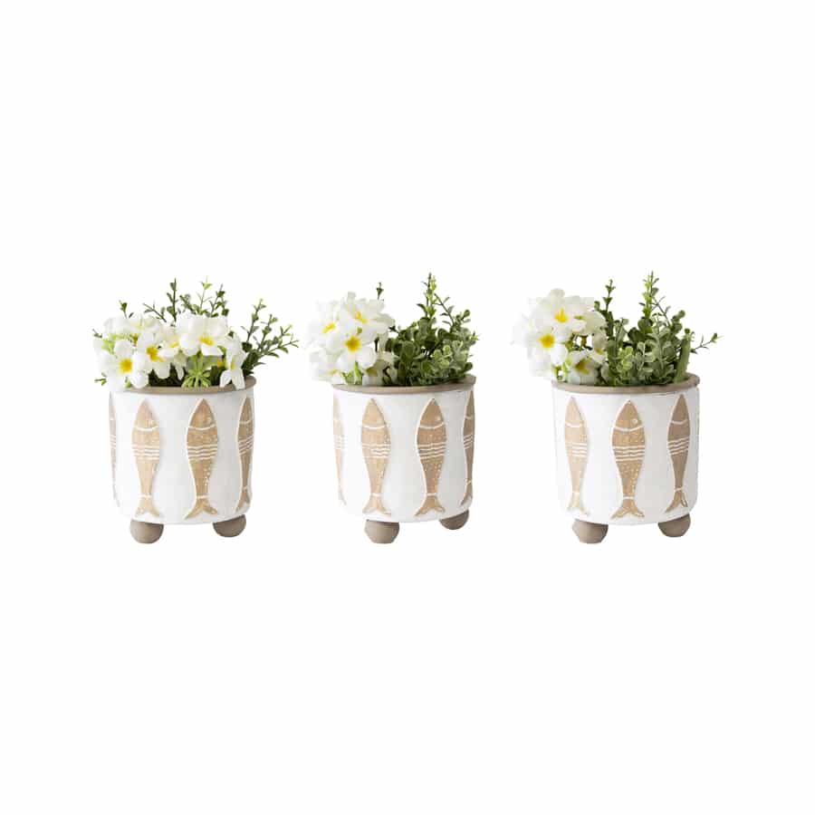 Set Of 3 Footed Beach House Planter Fish Design