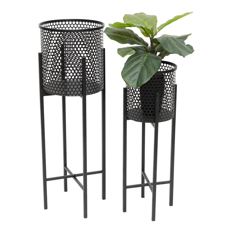 Nested Black Beehive Planter Stand Set of 2