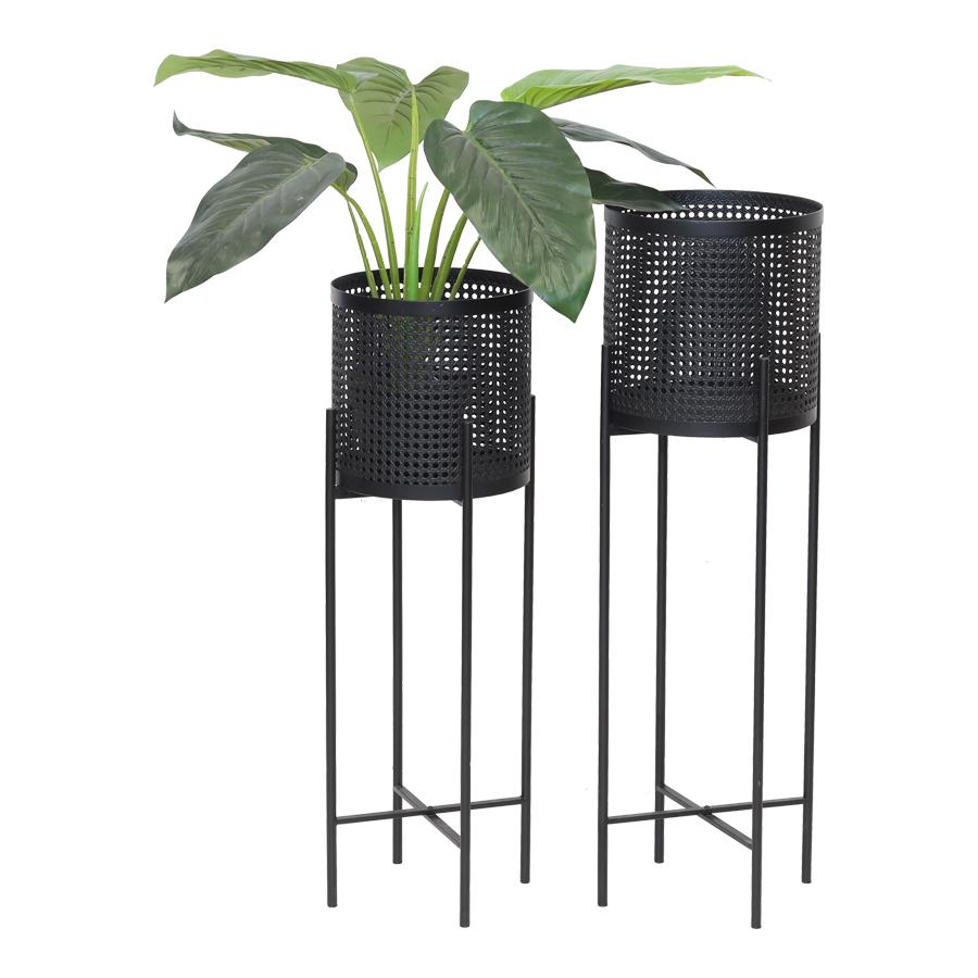 Nested Black Weave Look Stilted Planter Stand Set of 2