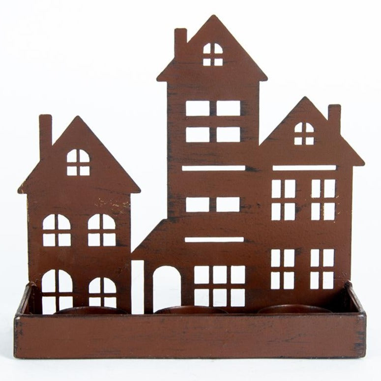 Lasercut Silhouette House With 3 Candle Holders