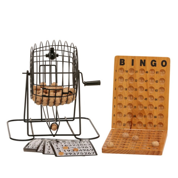 Bingo Multiple Players Game With Metal Cage & Wooden Scoreboard