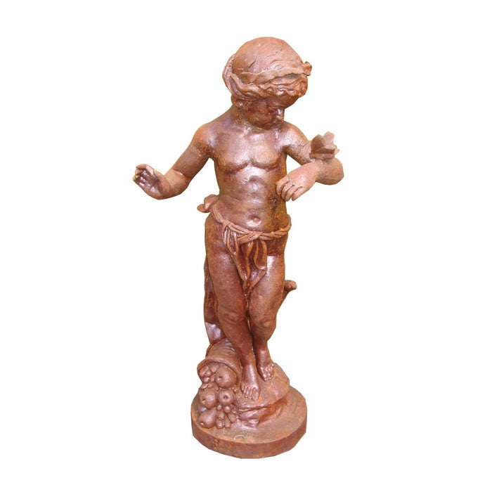 Small Cherub's Butterfly Cast Iron Statue On Pedestal