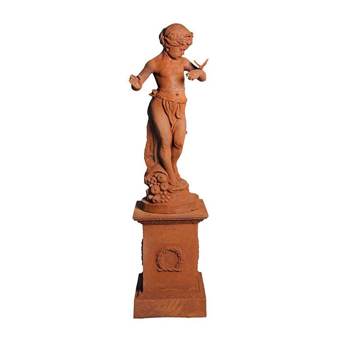 Cherub's Butterfly Cast Iron Statue On Pedestal