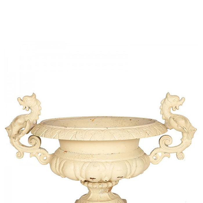 Goblet Cast Iron Urn On Pedestal with Dragon Handles