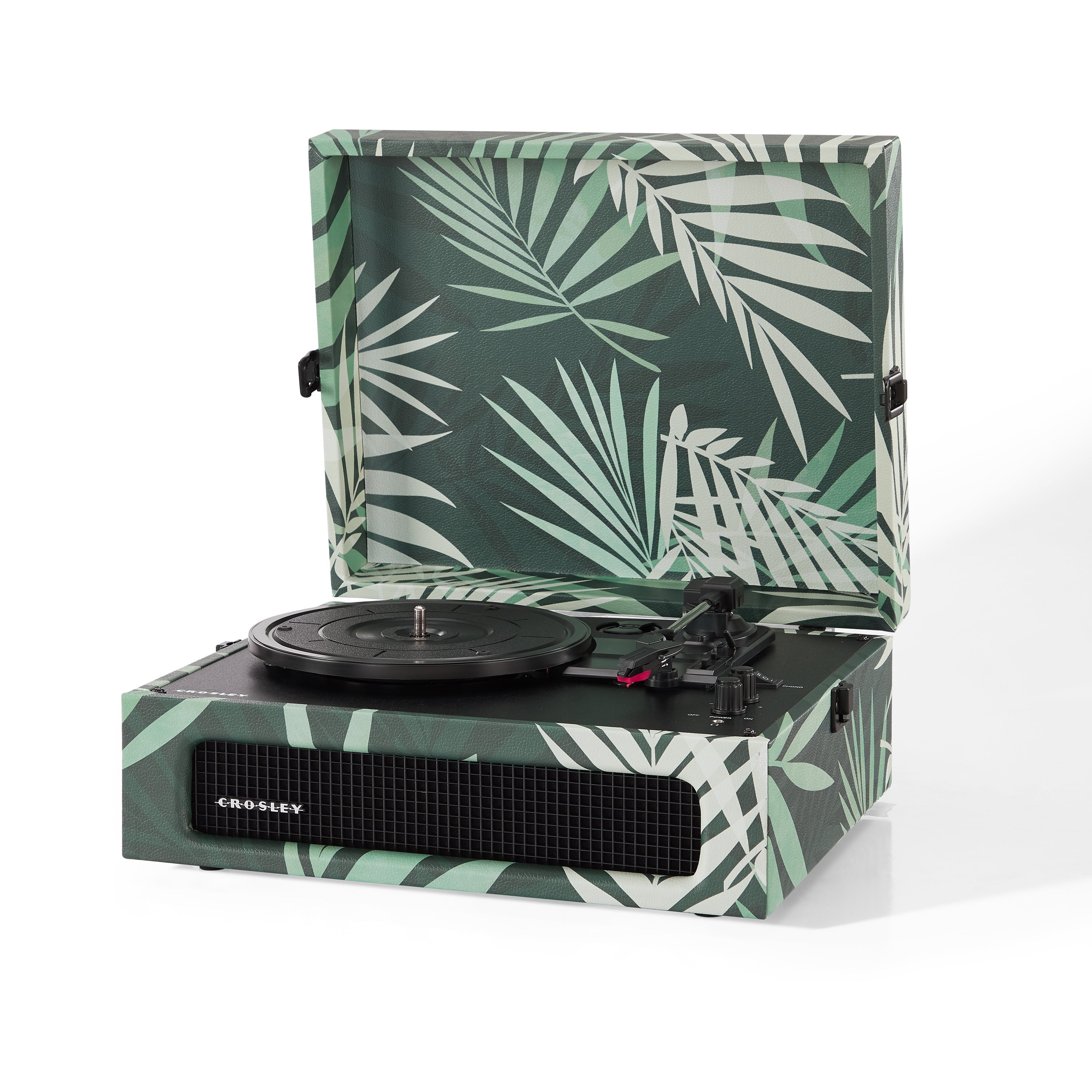 Crosley Voyager Bluetooth Portable Turntable - Botanical + HolySmoke Bluetooth Speaker - Black BUNDLE