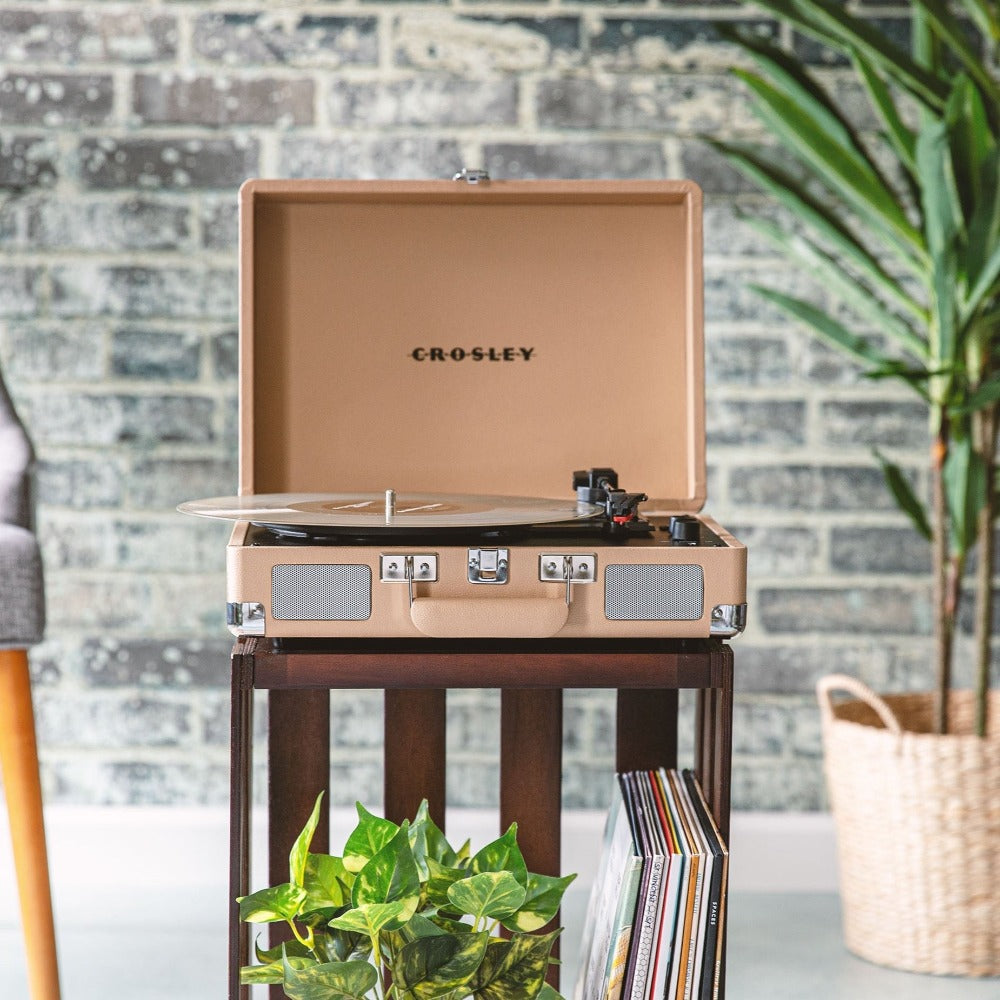 Crosley Cruiser Bluetooth Portable Turntable - Light Tan + HolySmoke Bluetooth Retro Speaker - Black - BUNDLE