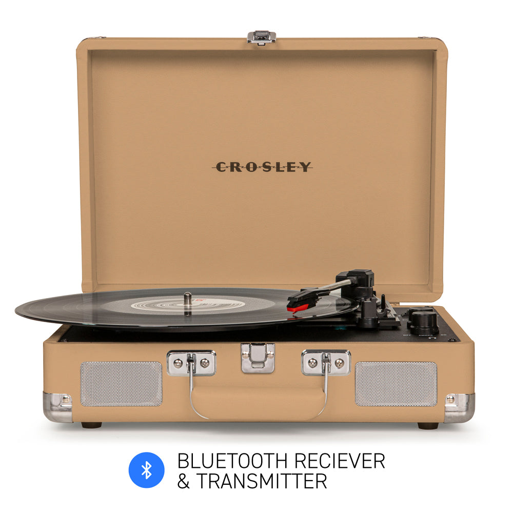 Crosley Cruiser Bluetooth Portable Turntable - Light Tan + HolySmoke Bluetooth Retro Speaker - Black - BUNDLE