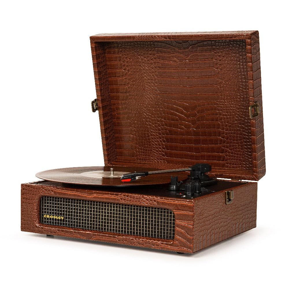 Crosley Voyager Bluetooth Portable Turntable - Brown Croc + Record Storage Crate BUNDLE