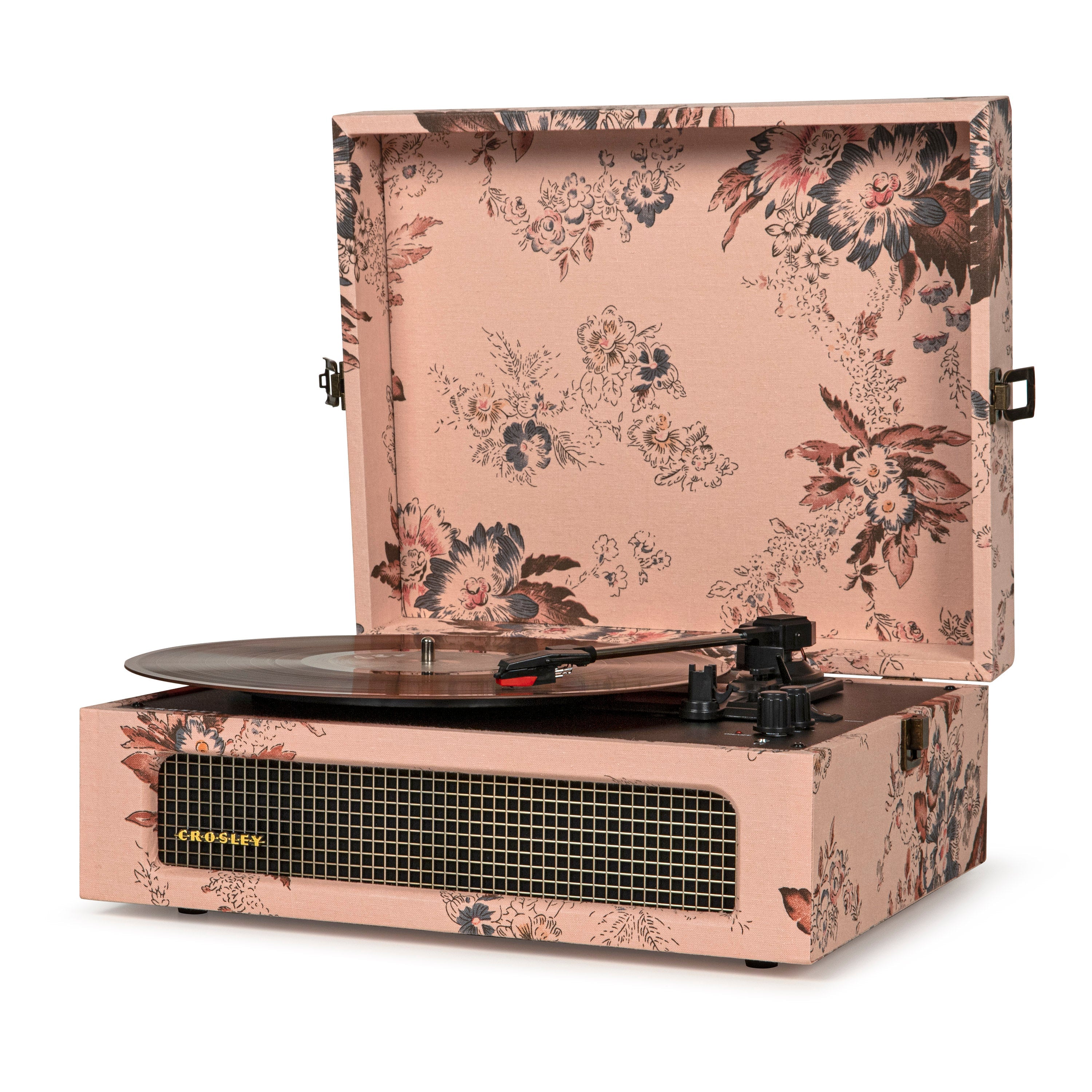 Crosley Voyager Bluetooth Portable Turntable - Floral + Bundled HolySmoke Bluetooth Speaker - Black BUNDLE