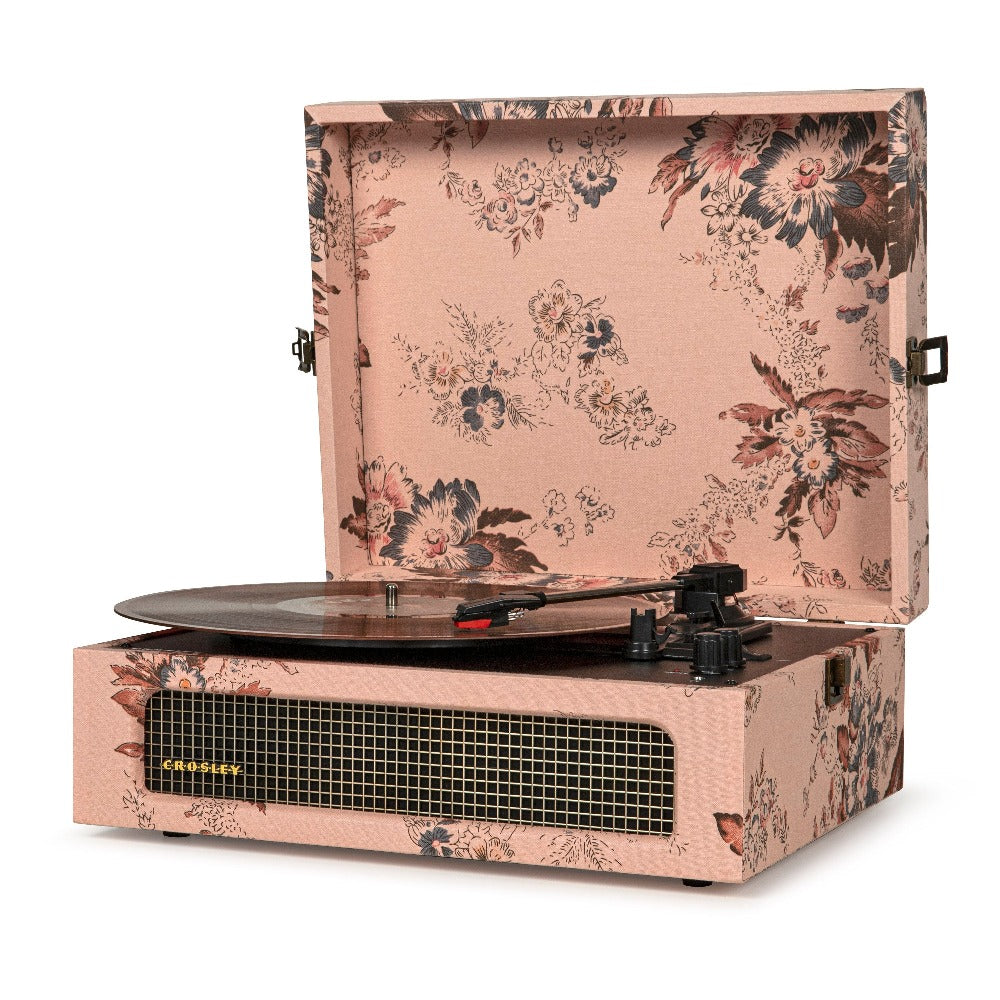 Crosley Voyager Bluetooth Portable Turntable - Floral + Record Storage Crate BUNDLE