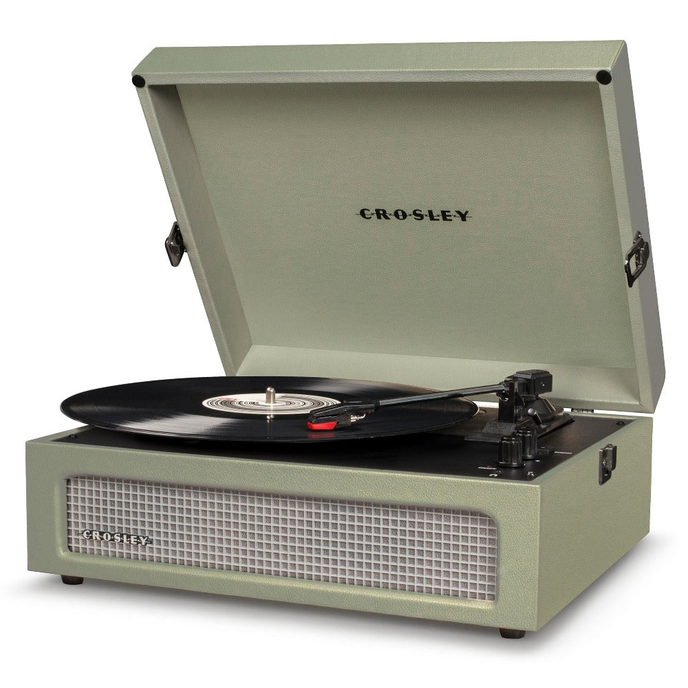 Crosley Voyager Bluetooth Portable Turntable - Sage + Record Storage Crate BUNDLE