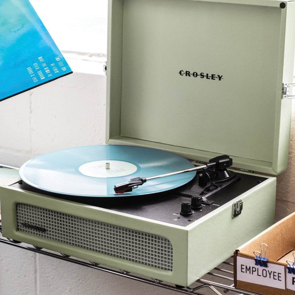 Crosley Voyager Bluetooth Portable Turntable - Sage + Record Storage Crate BUNDLE