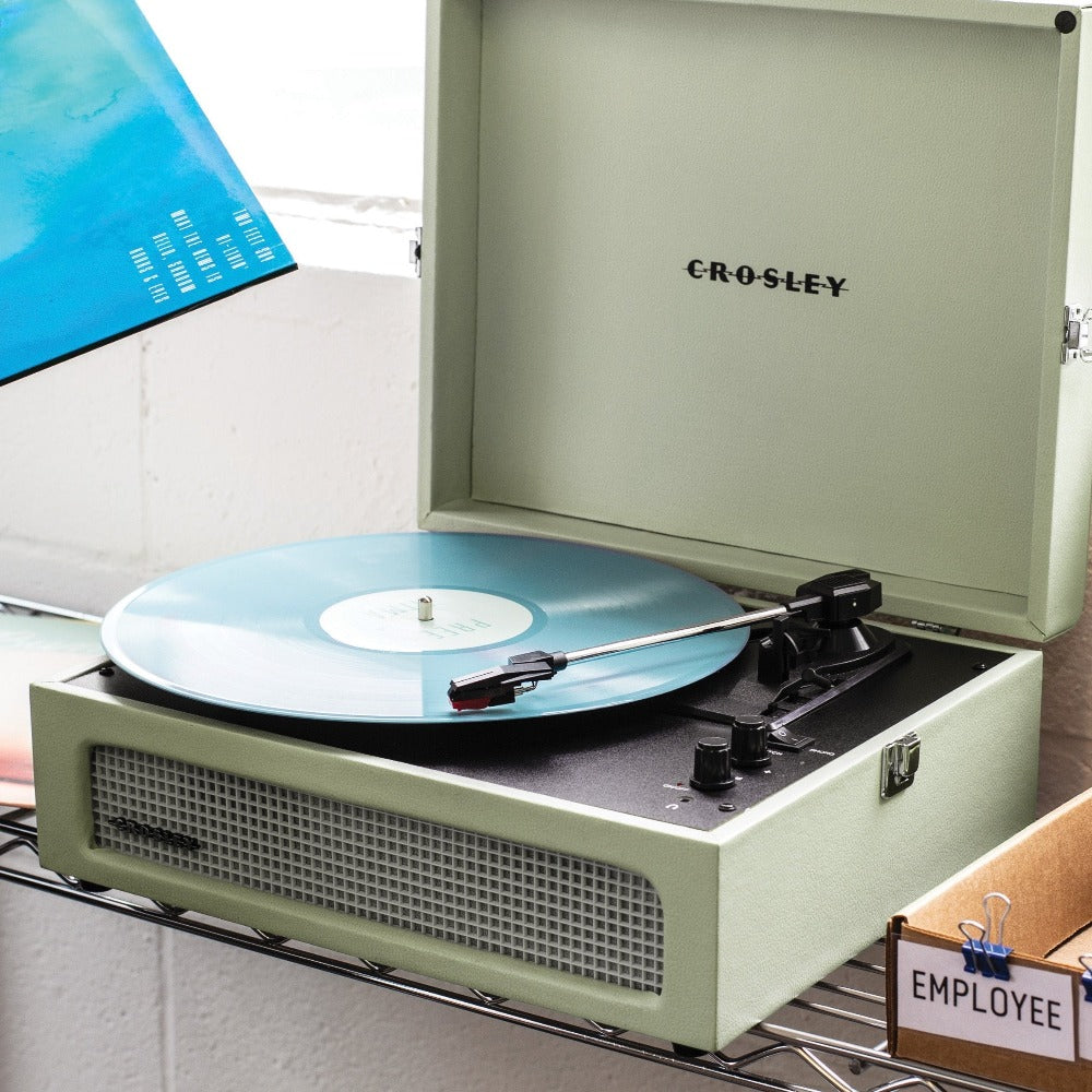 Crosley Voyager Bluetooth Portable Turntable - Sage + Majority D40 Bluetooth Speakers - Black BUNDLE