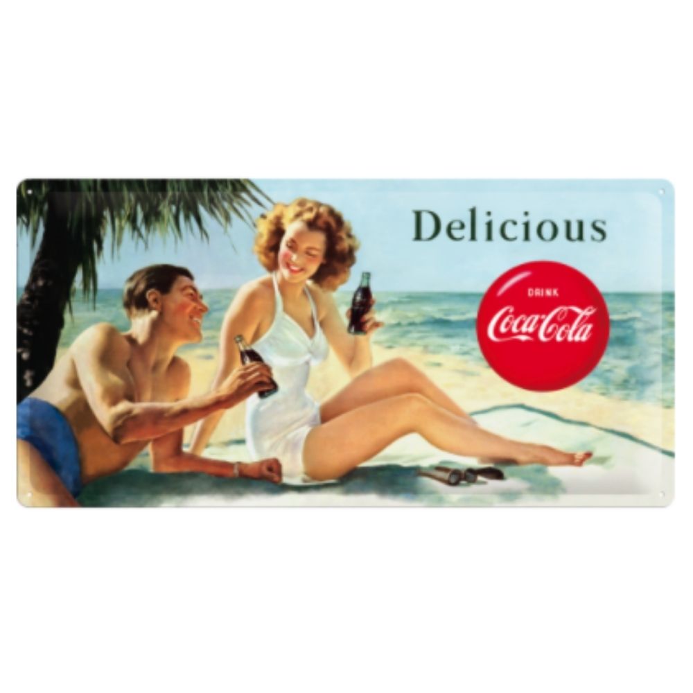 Coca Cola Delicious Beach Couple Long Metal Sign