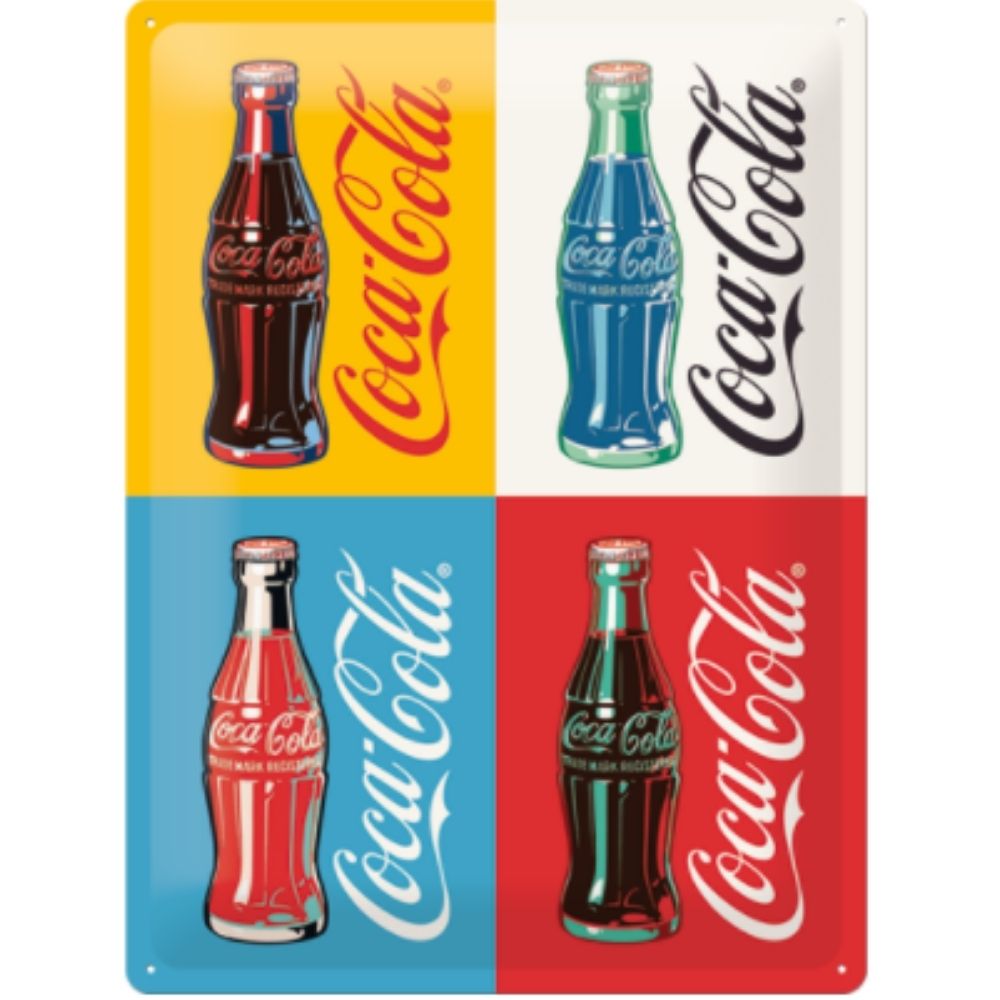 Coke 4 Bottles With Logos Pop Art Metal Sign