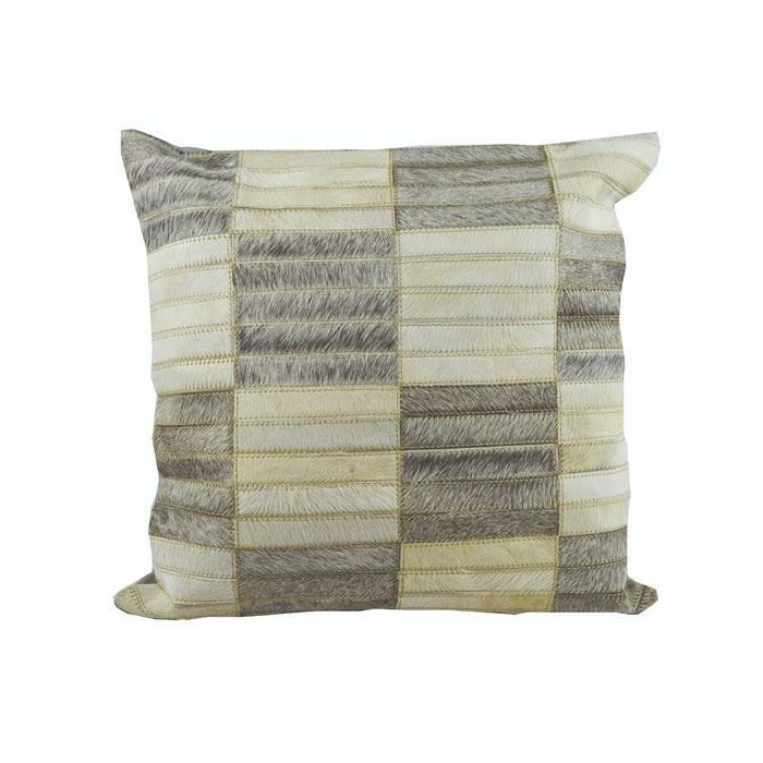 Furry Elegance: Grey & White Leather Cushion Cover