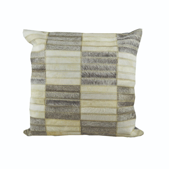 Furry Elegance: Grey & White Leather Cushion Cover