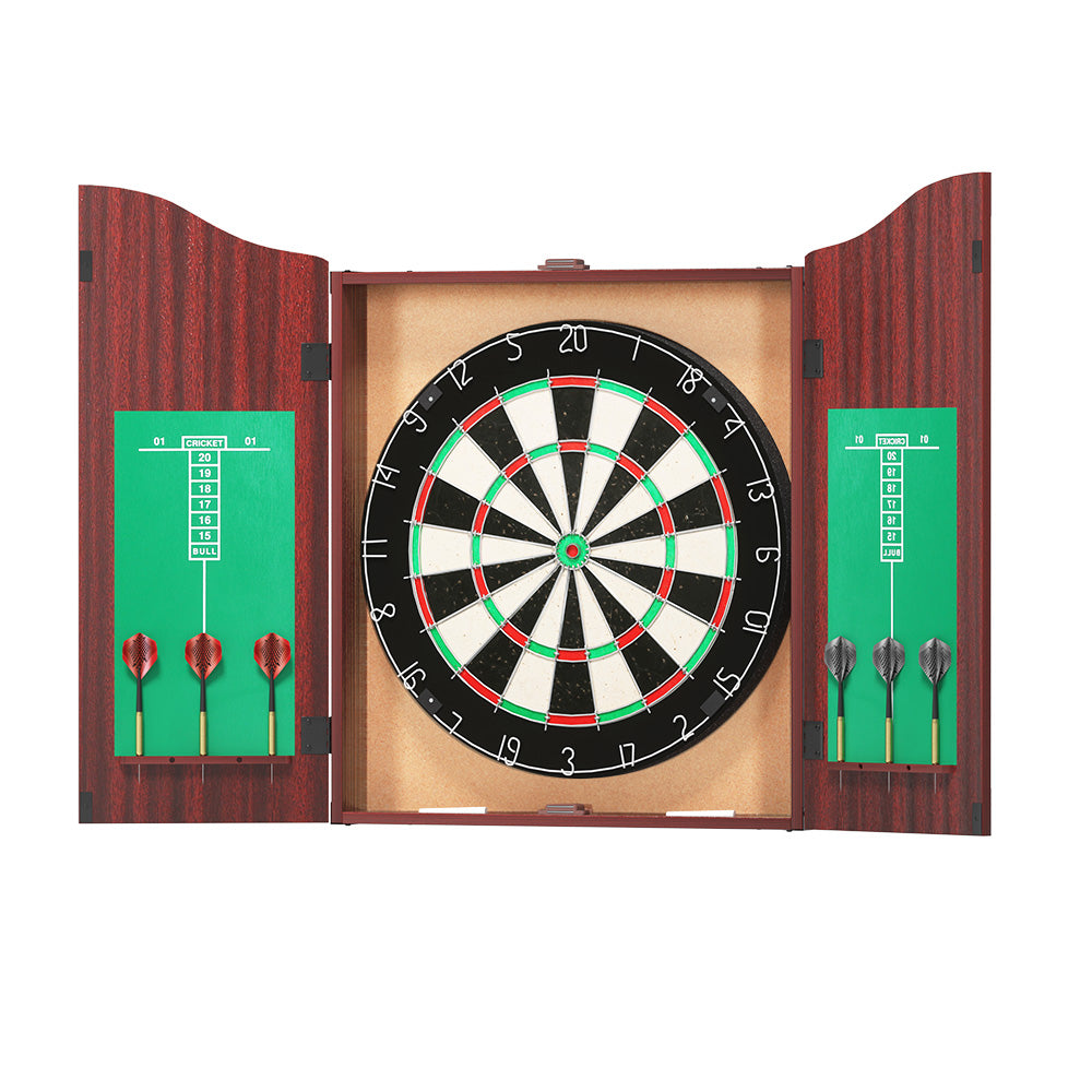 18" Dart Board with Steel Darts Wooden Cabinet Party Game