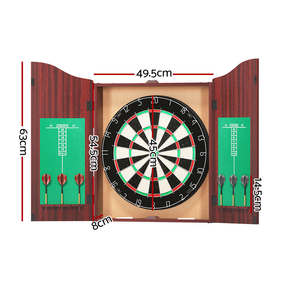 18" Dart Board with Steel Darts Wooden Cabinet Party Game