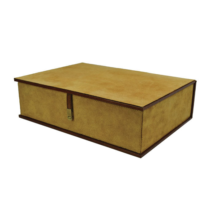 Sleek Rectangle Leather Trinket Box - Tan Suede