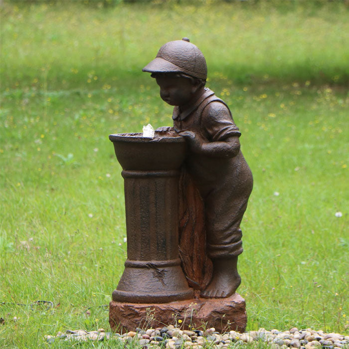 Charming Boy at Play Outdoor Fountain with LED