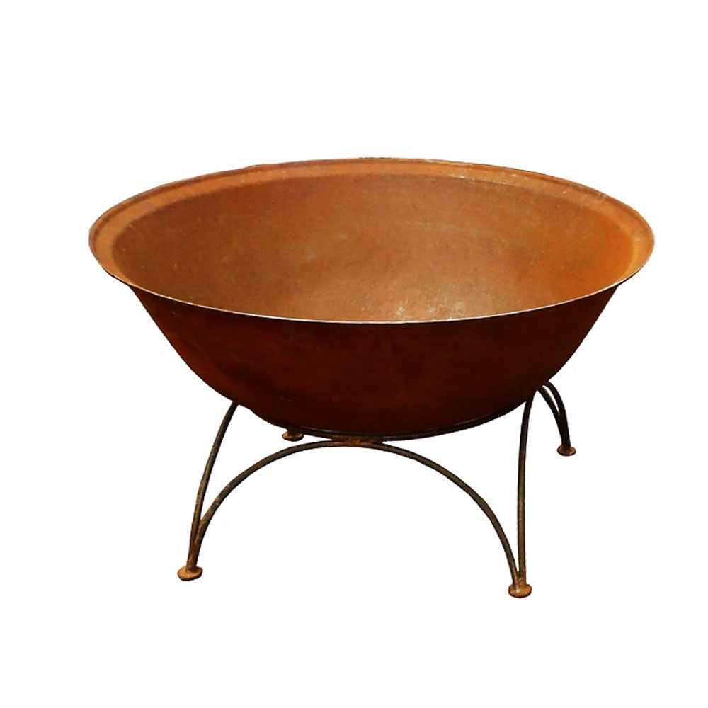 Rusty Metal Bowl Fire Pit With Stand - 80cms