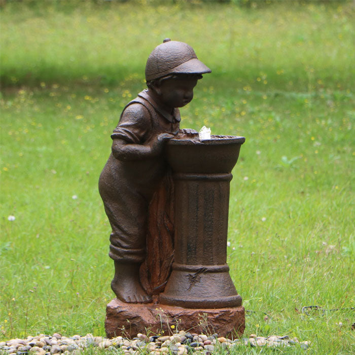 Charming Boy at Play Outdoor Fountain with LED