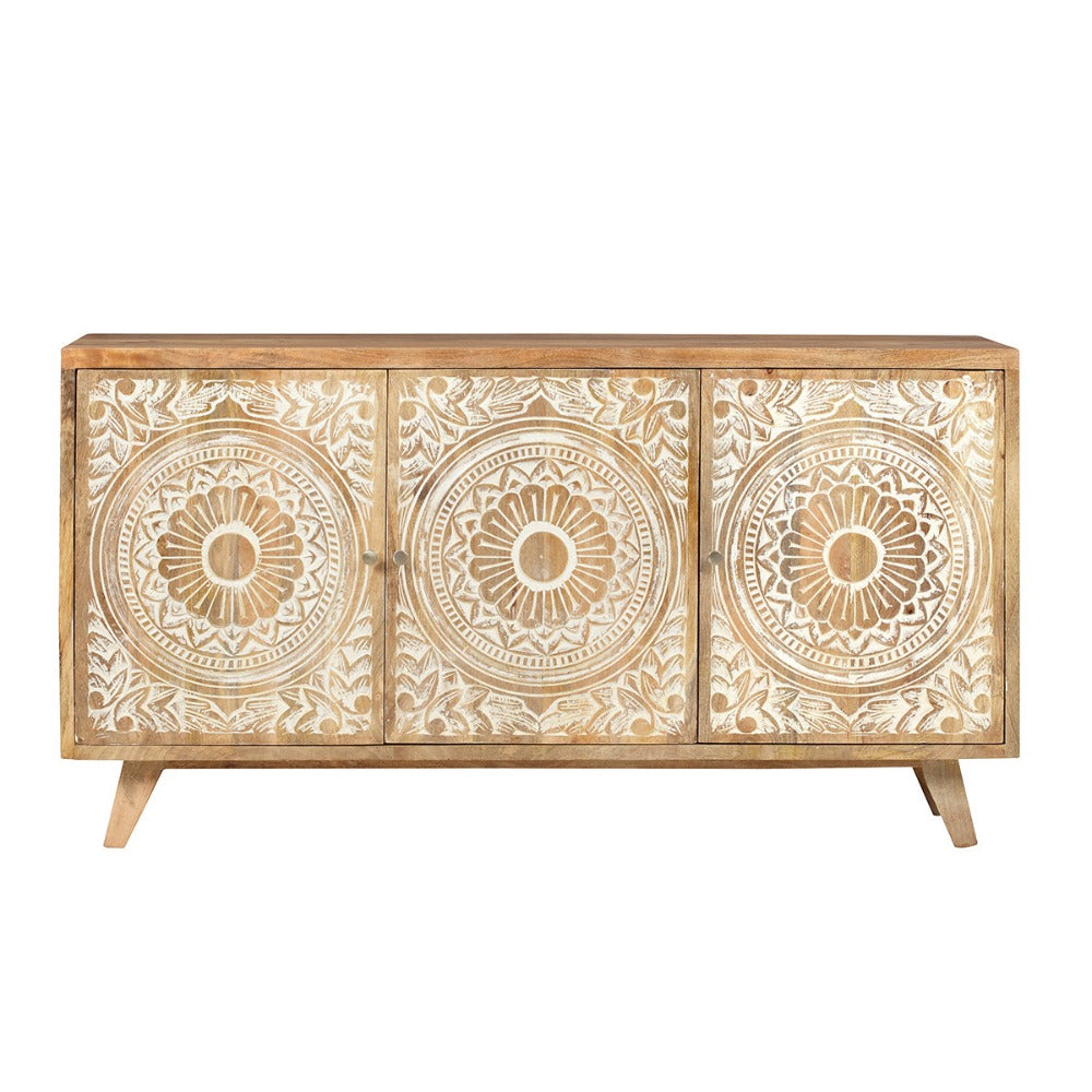 Carved Floral Handcrafted Hardwood Sideboard