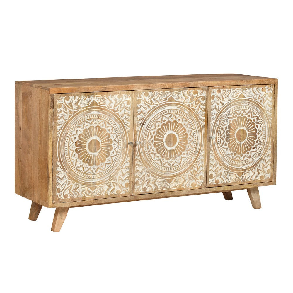 Carved Floral Handcrafted Hardwood Sideboard