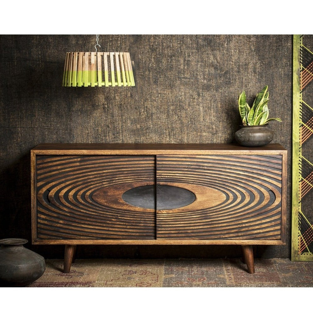 Circle Pattern Hand-Crafted Sliding Door Sideboard