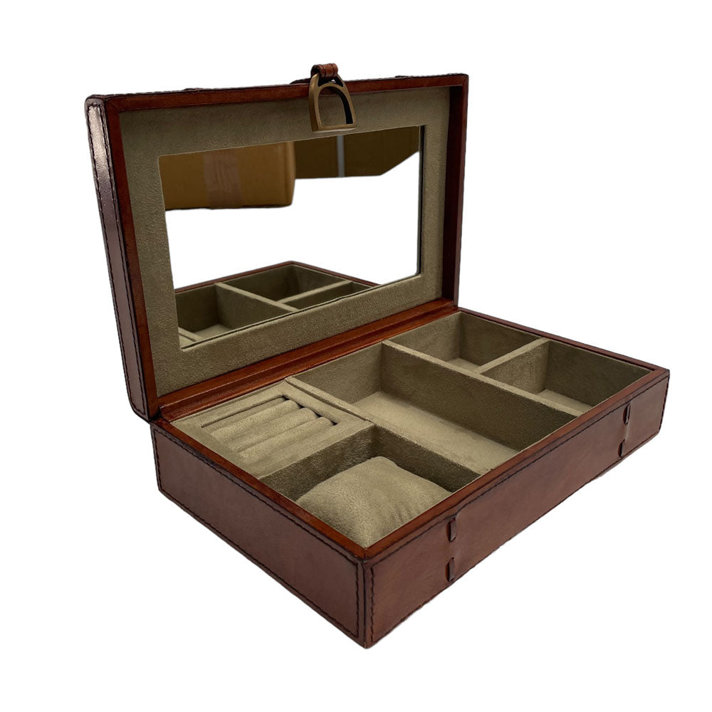 Rectangle Leather Jewelry Box With Stirrups (Available in 2 colors)