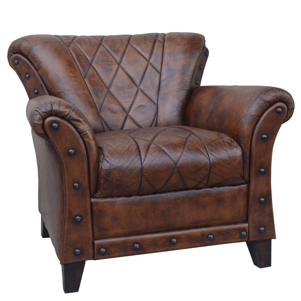 Studded Pattern Leather Arm Chair