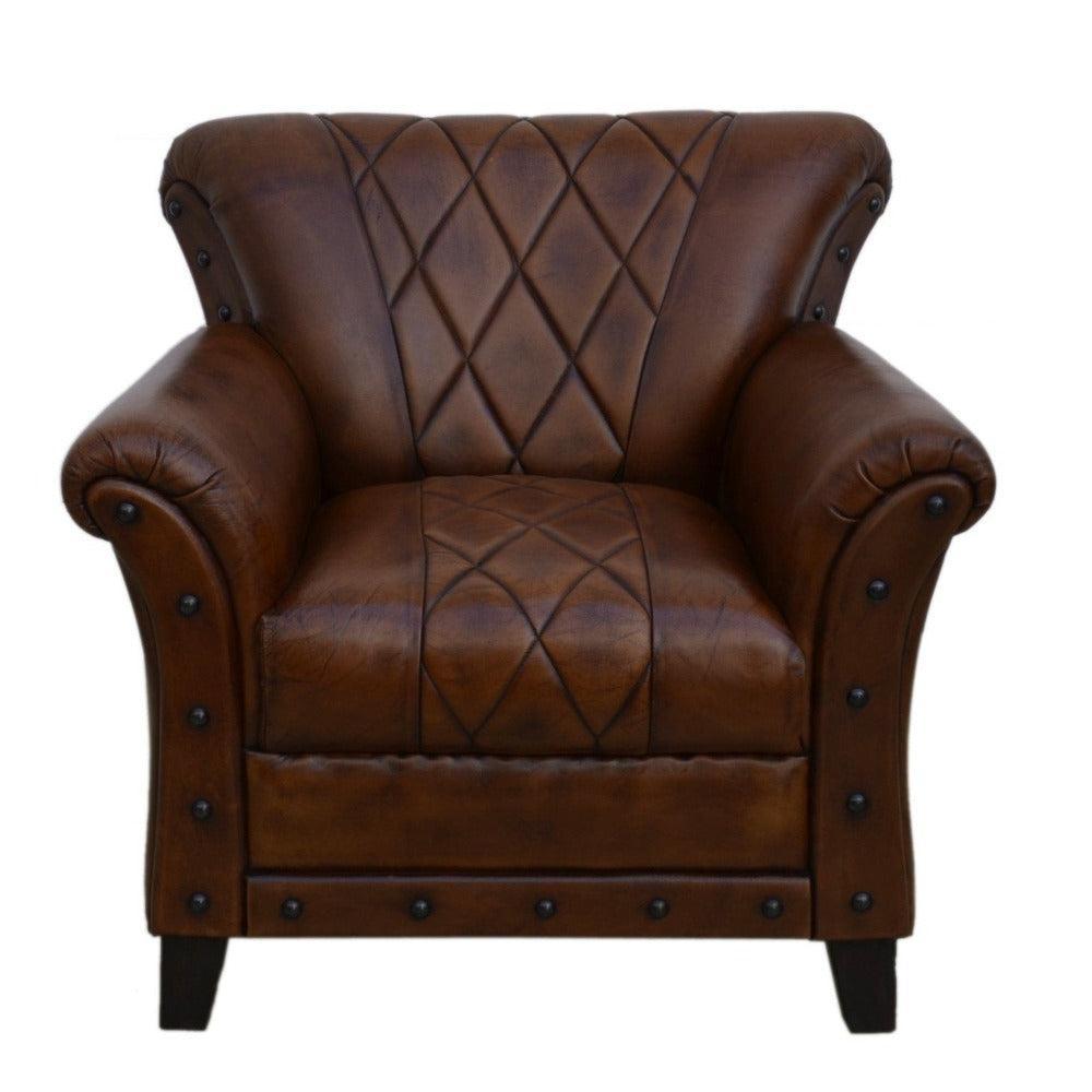 Studded Pattern Leather Arm Chair