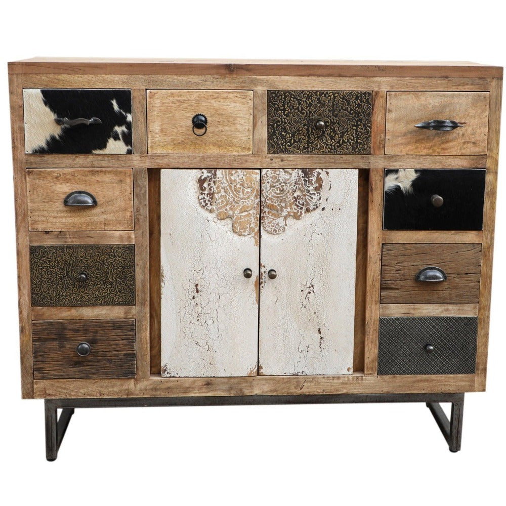 Cowhide Patchwork Chest Of Drawers