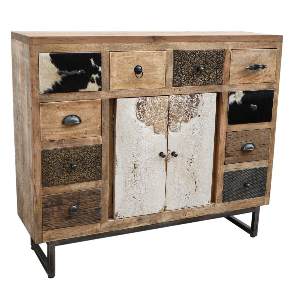 Cowhide Patchwork Chest Of Drawers