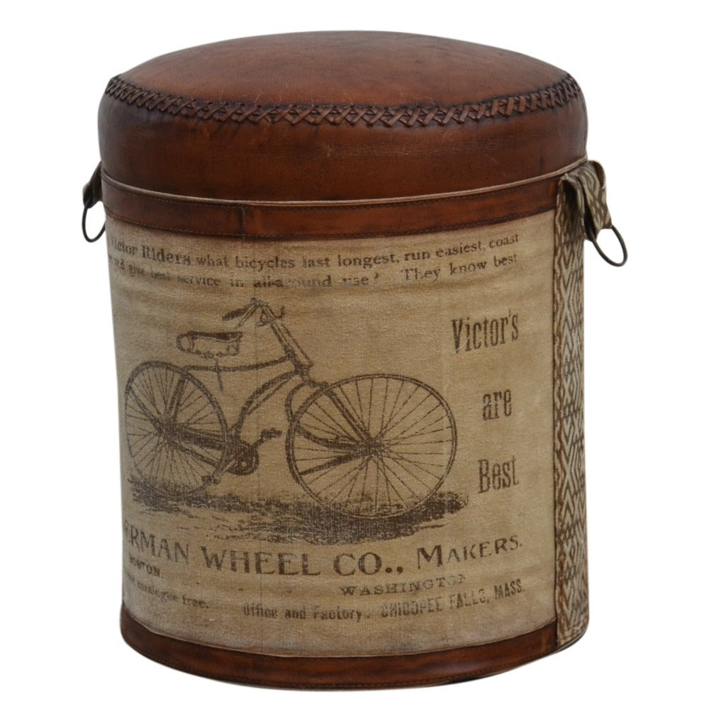 Cylindrical Bicycle Leather Ottoman