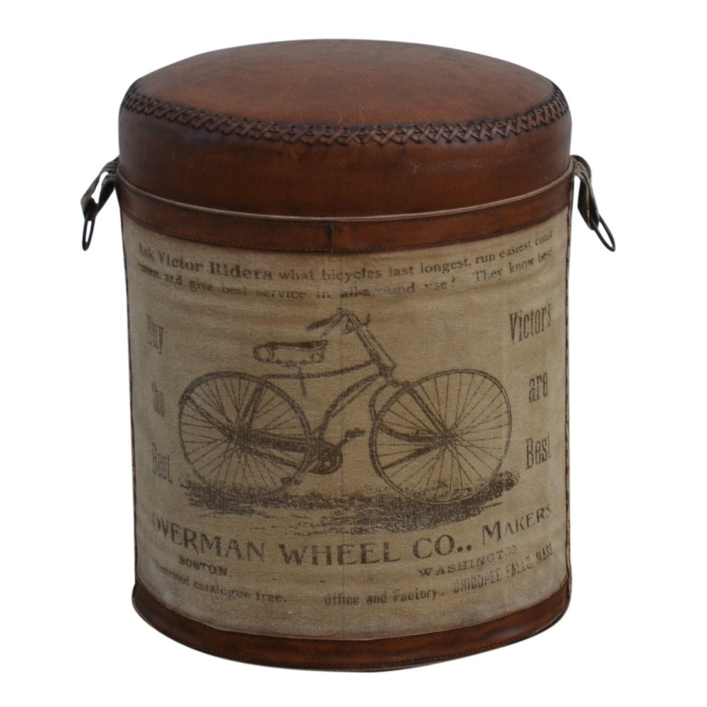 Cylindrical Bicycle Leather Ottoman