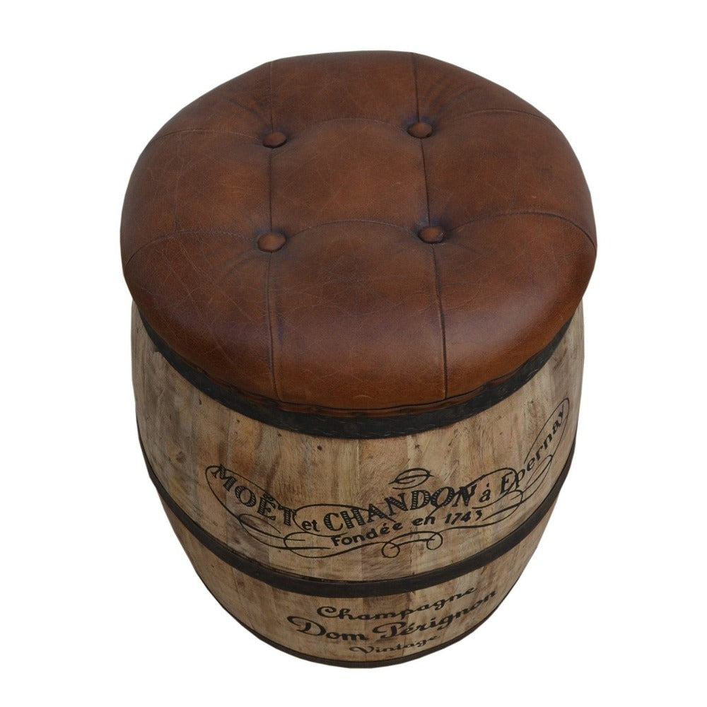 "Moet Chandon" Barrel & Leather Ottoman