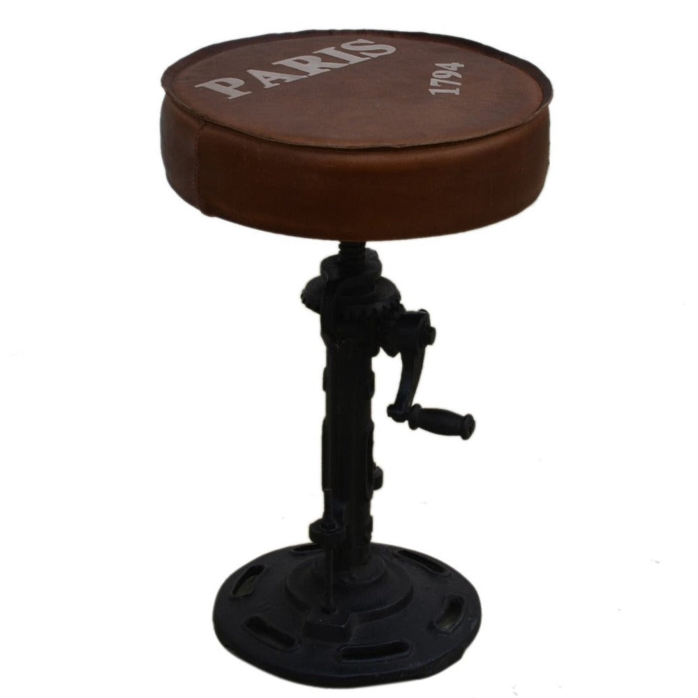 Industrial Paris Wind Up Cast Iron Bar Stool