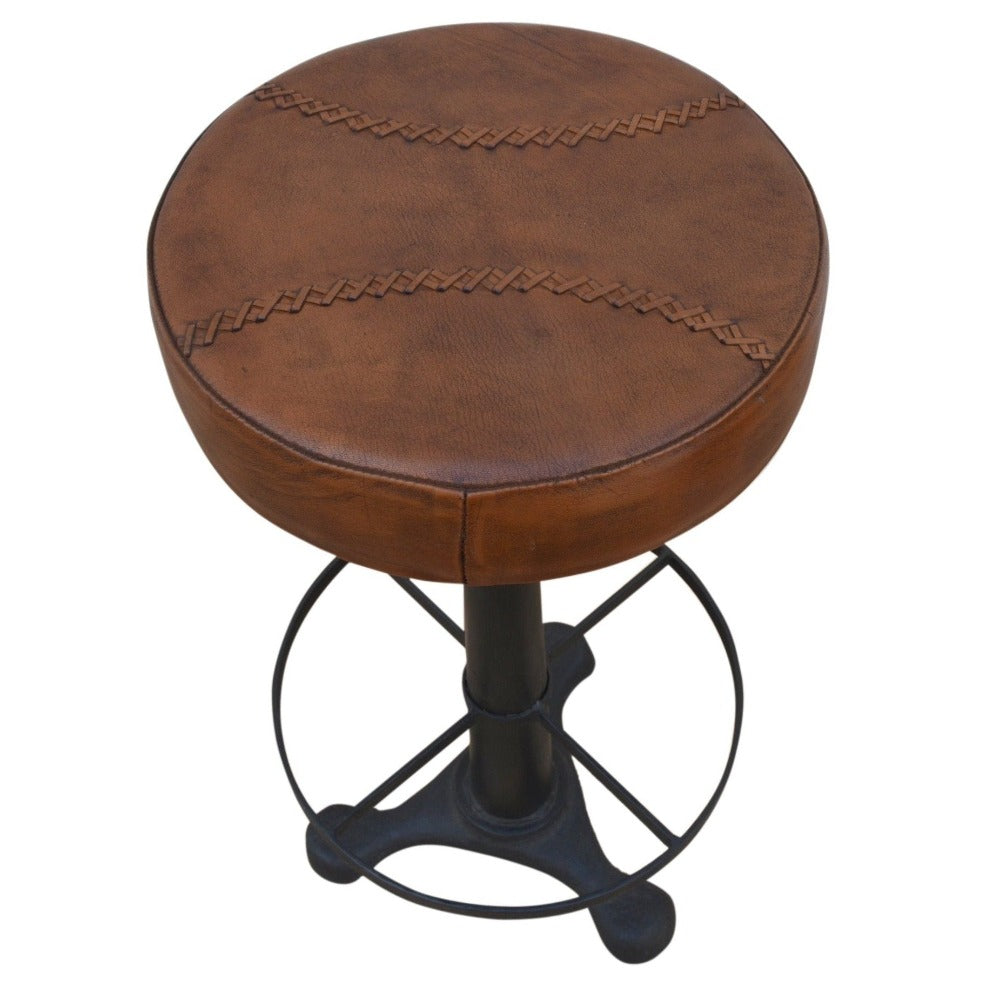 Industrial Bar Stool Leather Seat