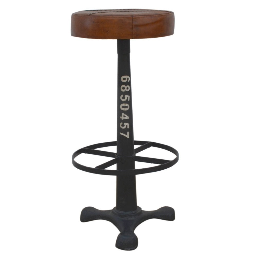 Industrial Bar Stool Leather Seat