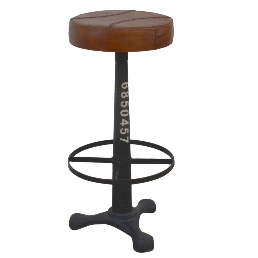 Industrial Bar Stool Leather Seat