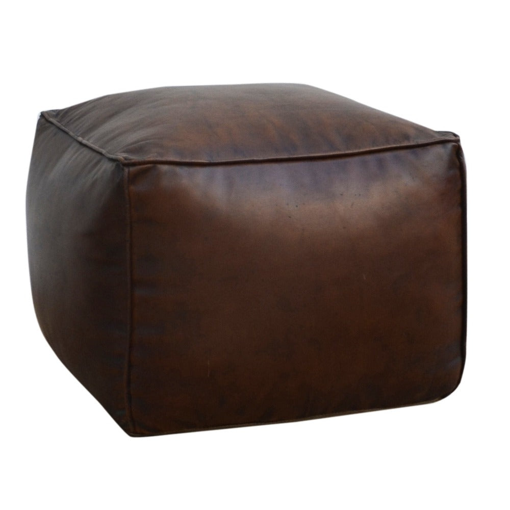 Square Brown Leather Ottoman