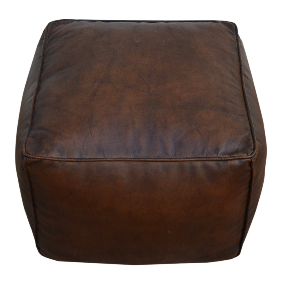 Square Brown Leather Ottoman