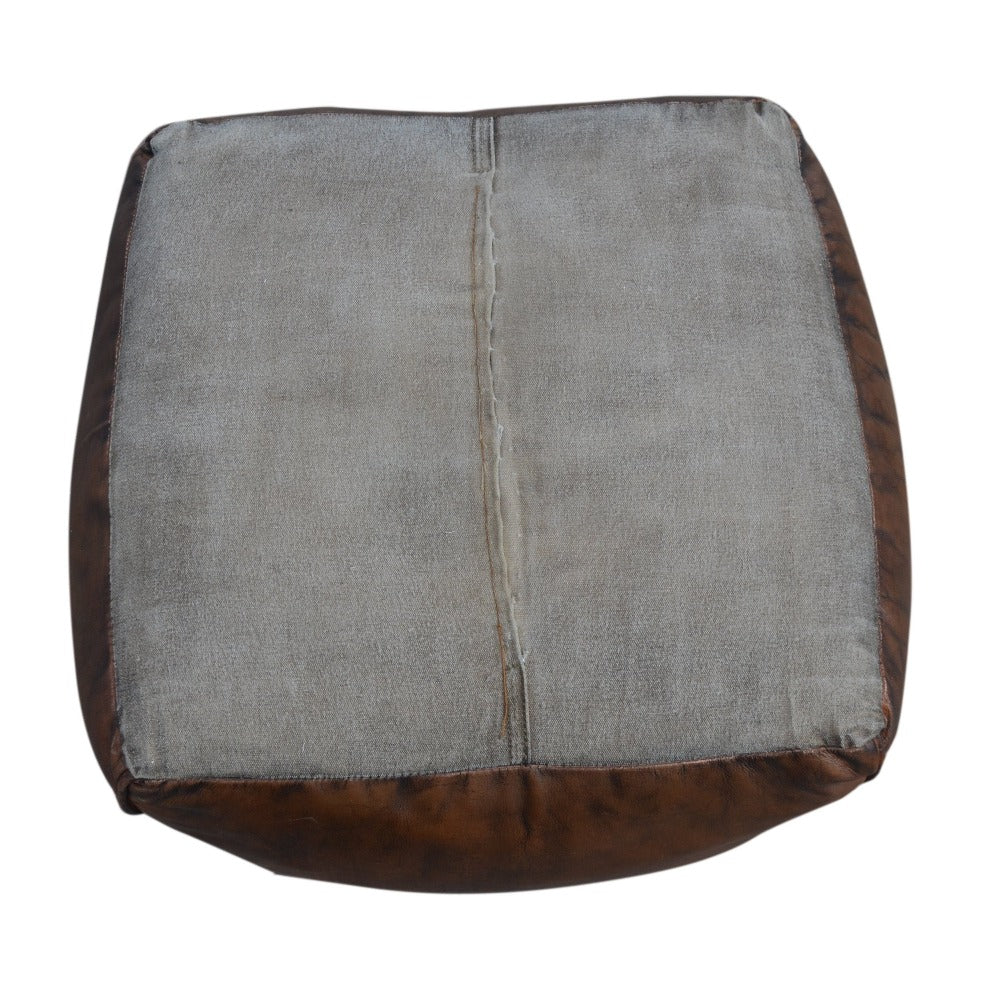 Square Brown Leather Ottoman