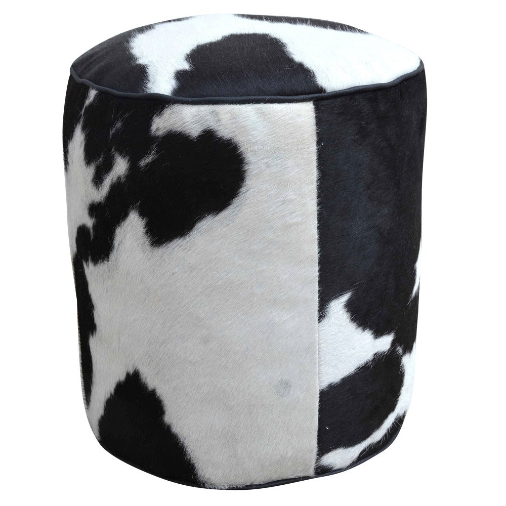 Cylindrical Cowhide Ottoman Stool