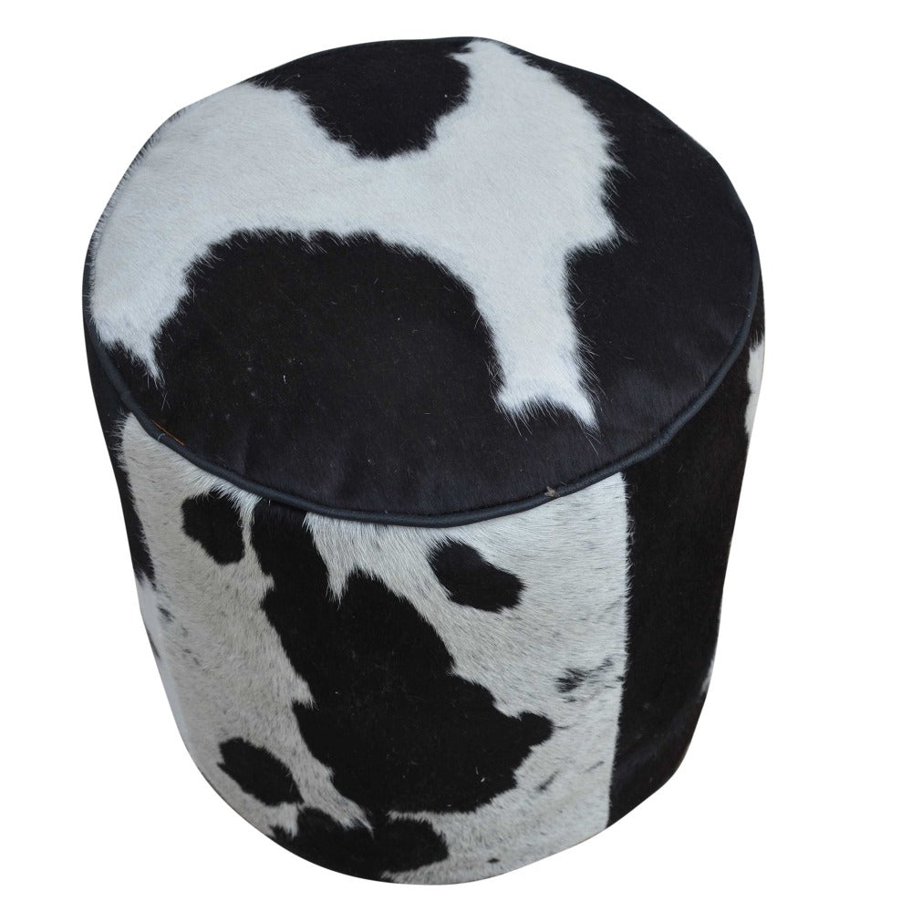 Cylindrical Cowhide Ottoman Stool