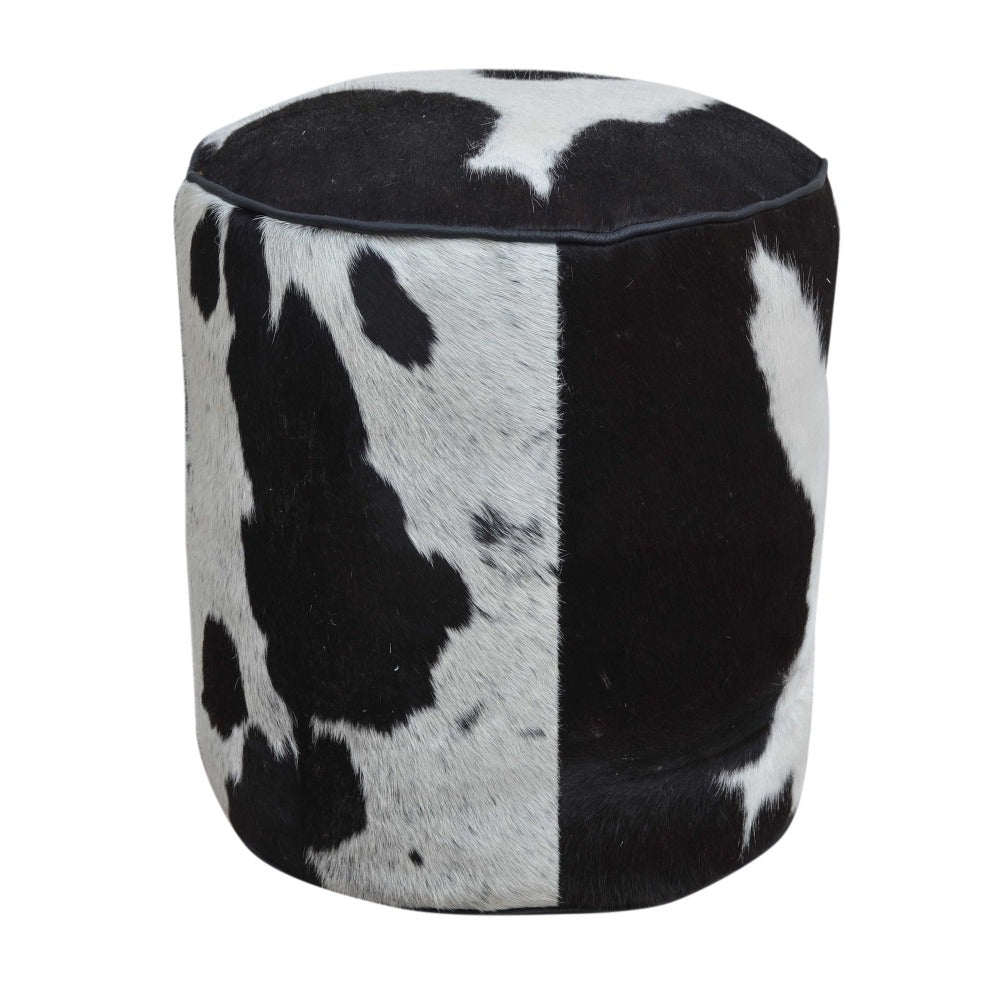 Cylindrical Cowhide Ottoman Stool